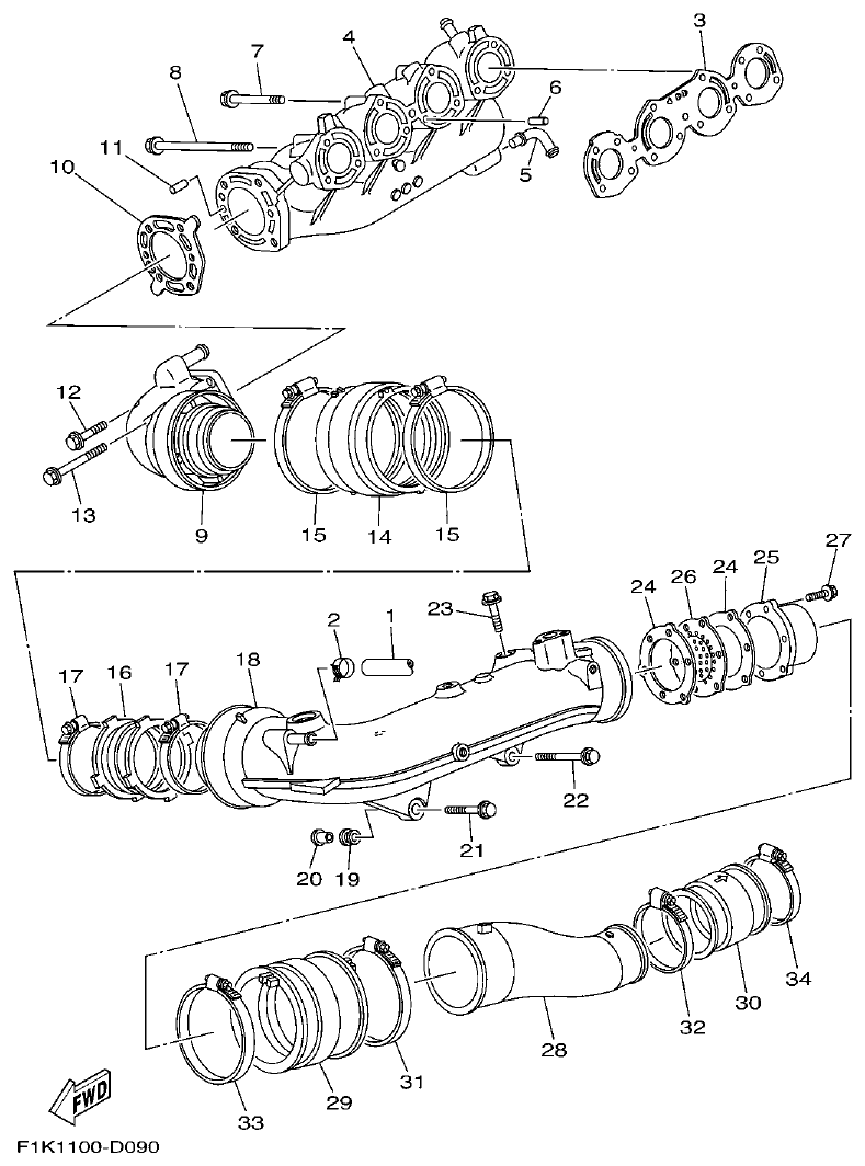 Yamaha F1KB EXHAUST 1 parts diagram